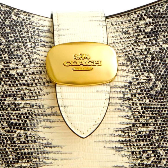 COPY - COACH CR352 LIZARD EMBOSSED LEATHER ELIZA SHOULDER BAG BLACK/GOLD/NATURA… - Picture 3 of 6